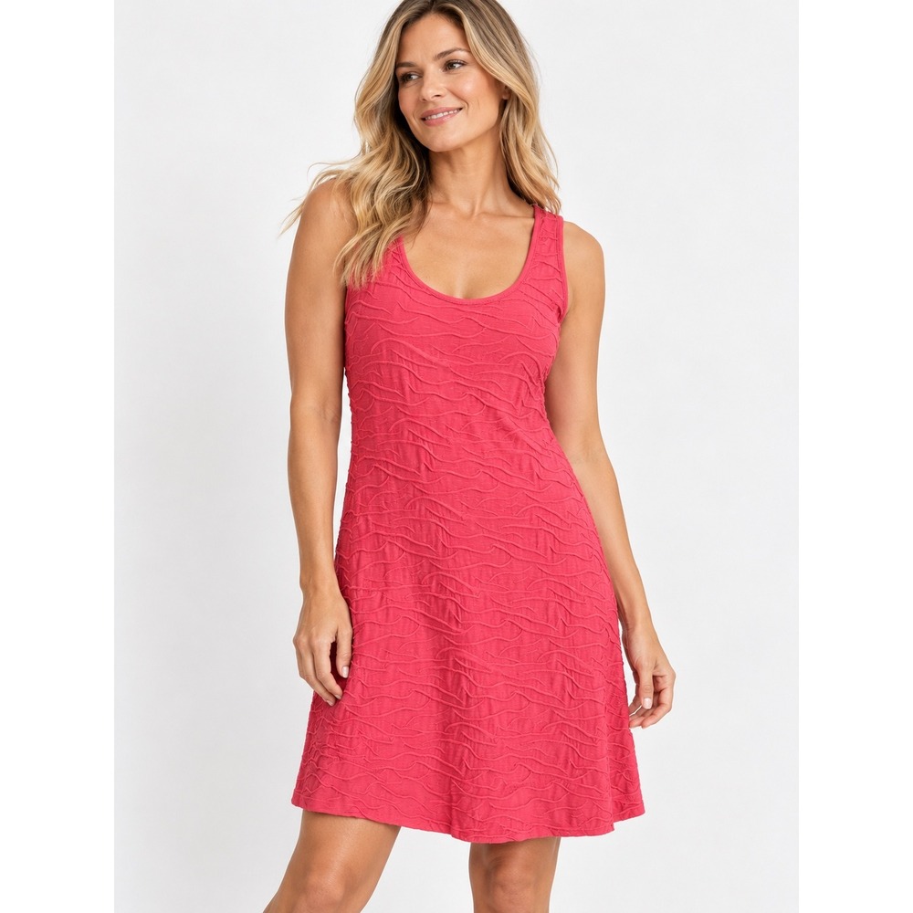 Toad & Co Samba Wave Coral Pink Sleeveless Tank Dress Organic Cotton Tencel S